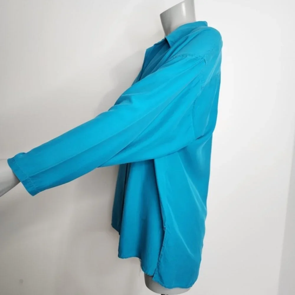 Vintage Expozay Blue Silk Button Down Shirt Size M - Picture 7 of 12